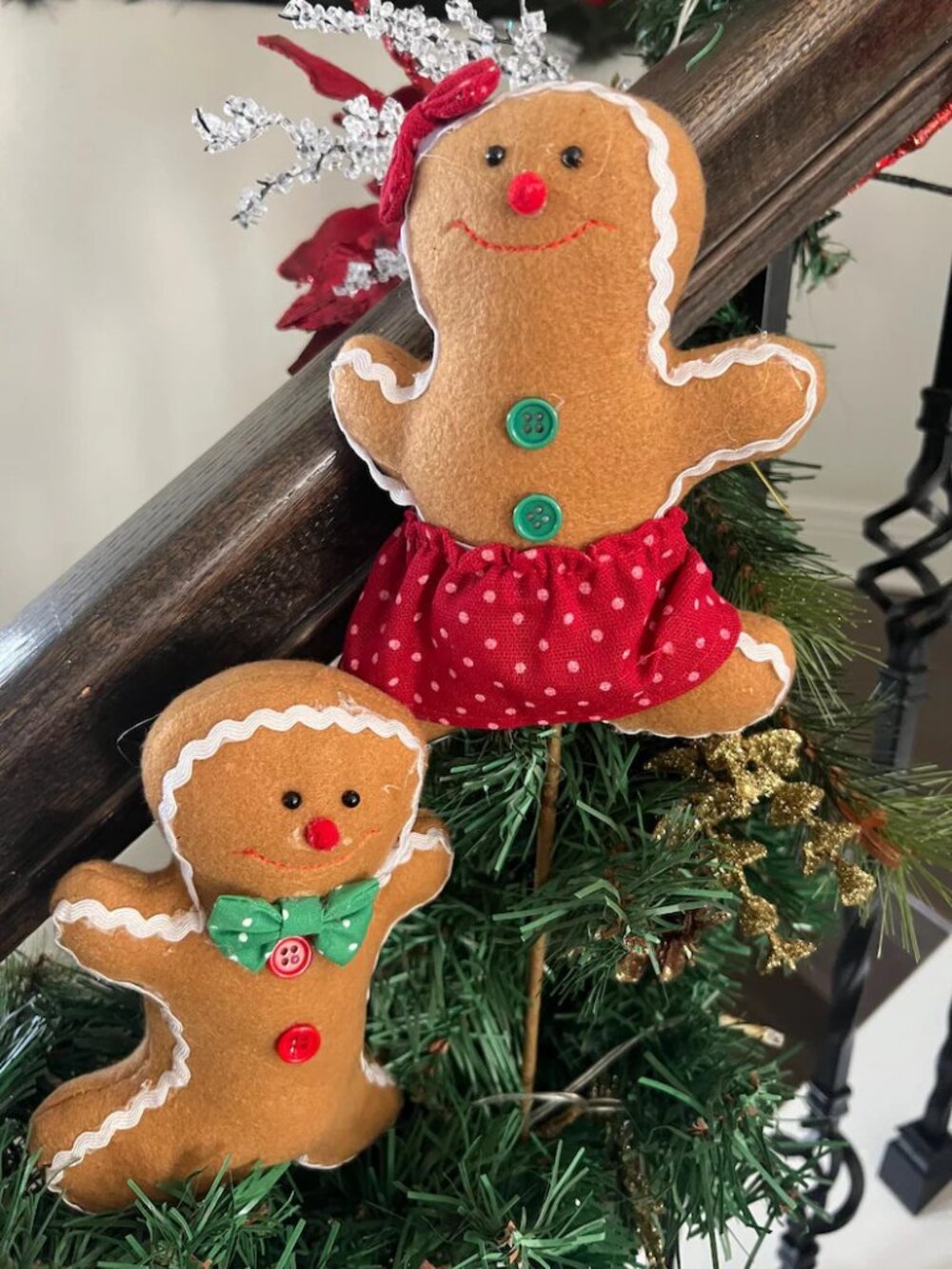 Gingerbread Boy & Girl Pick Stems Christmas Tree Wreath Accent Holiday Decor Set